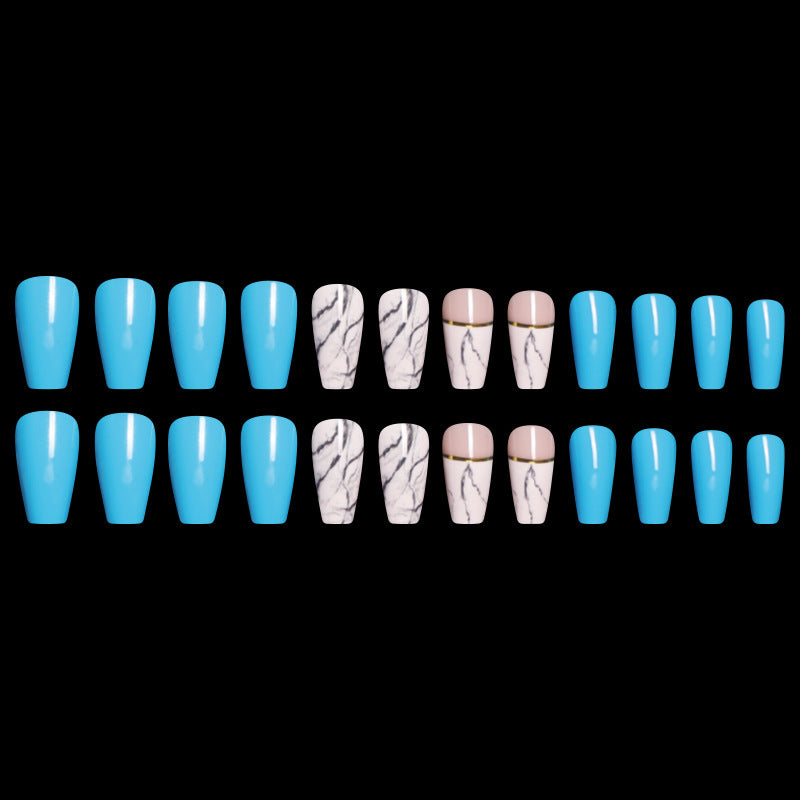 Ballet Coffin Marble Nails -24 piece