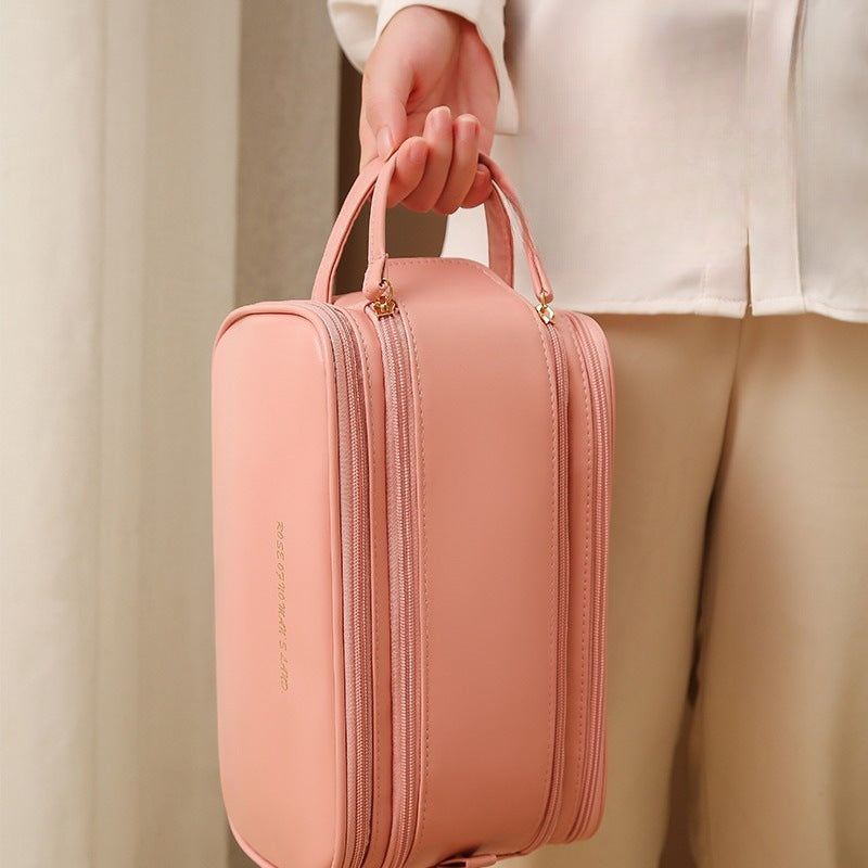 Makeup Storage Bag- Leather,Three-layer,Double Zipper,U-shaped