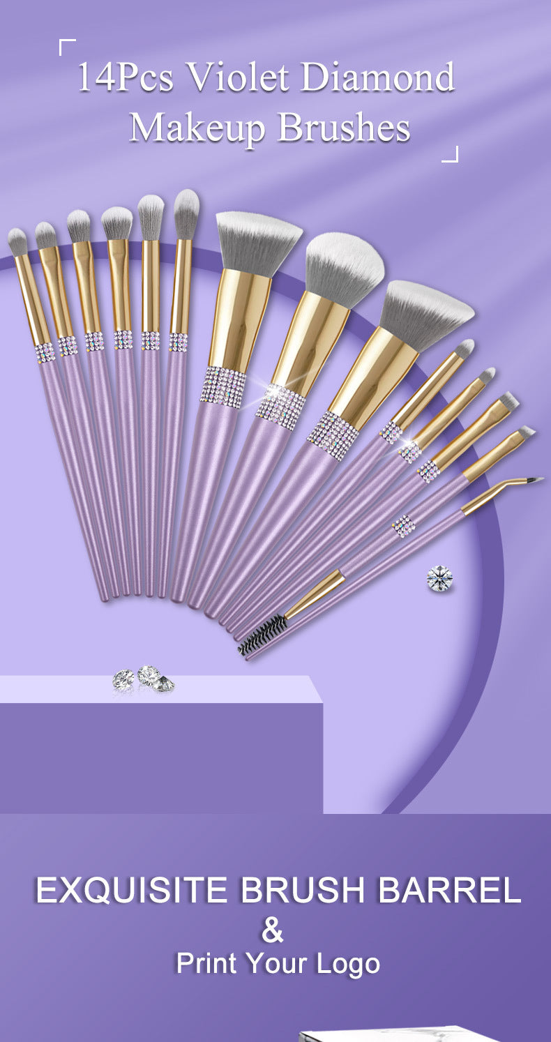 Lilac Purple Diamond Makeup Brush Set With