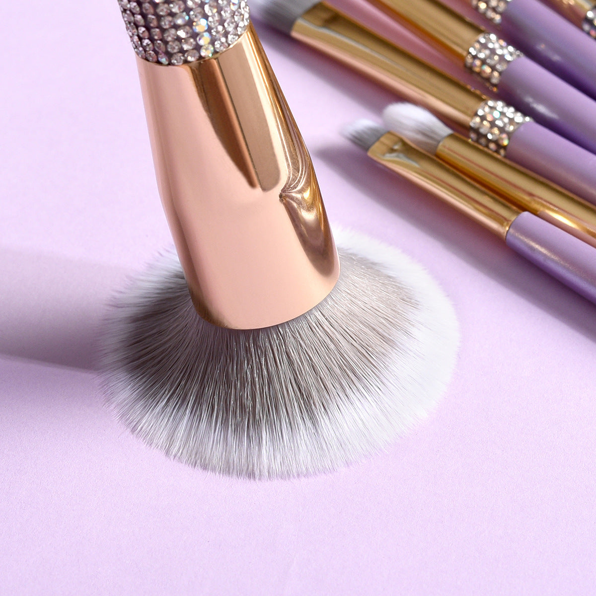 Lilac Purple Diamond Makeup Brush Set With