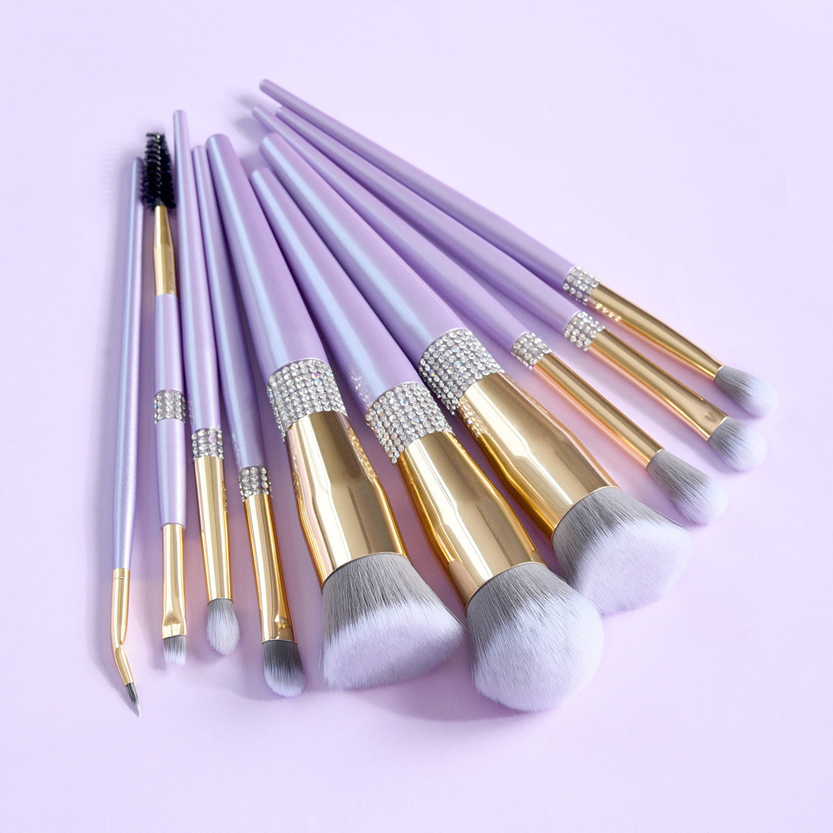 Lilac Purple Diamond Makeup Brush Set With