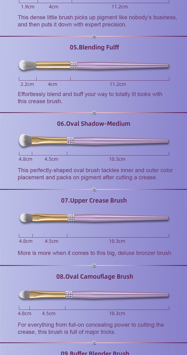 Lilac Purple Diamond Makeup Brush Set With