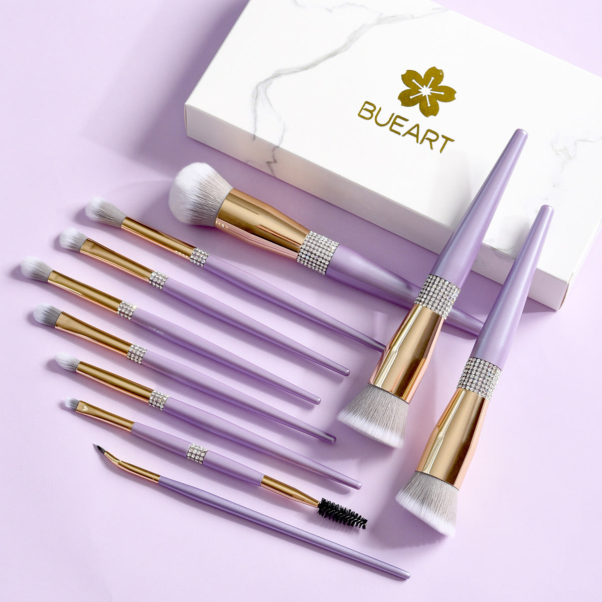 Lilac Purple Diamond Makeup Brush Set With