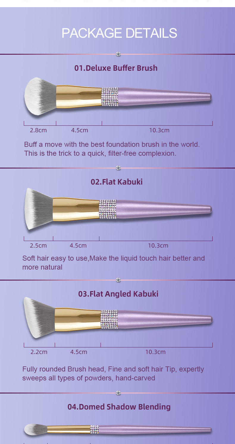 Lilac Purple Diamond Makeup Brush Set With
