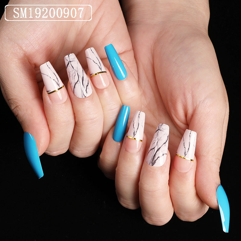 Ballet Coffin Marble Nails -24 piece
