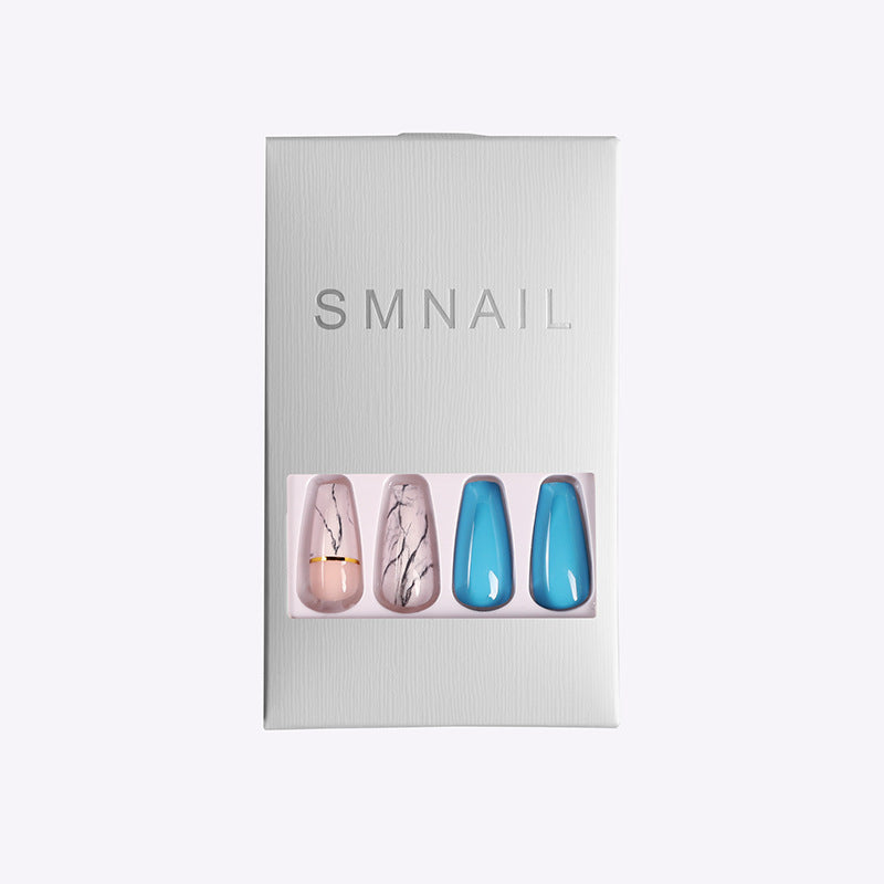 Ballet Coffin Marble Nails -24 piece